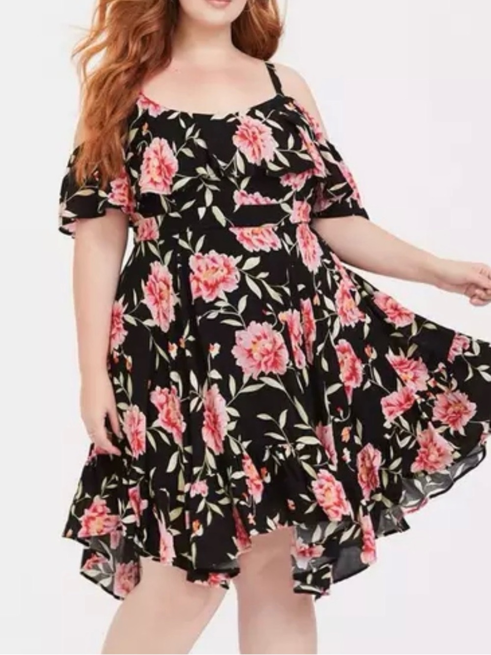 EUC Torrid Pink Floral Mini Gauze Cold Shoulder Skater Dress Size 4 26 4X
